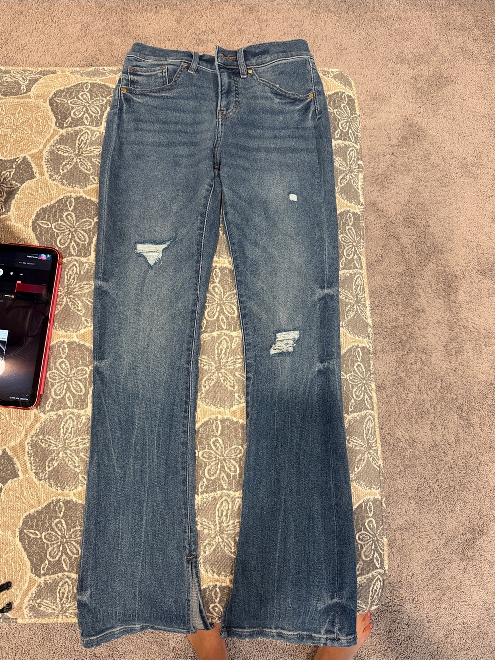 Express Women's Blue Distressed Flare Jeans